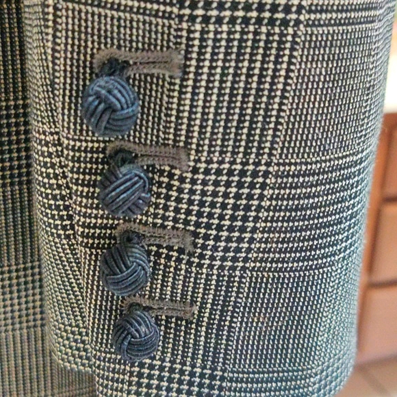 Ann Taylor 2 Piece Skirt Suit Gray Plaid Petite Business Attire Black White Wool - Picture 6 of 15